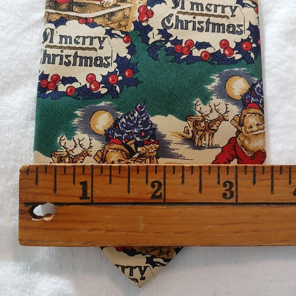 Robert Talbott‎ Silk Tie Mens Green Santa Merry Christmas Holiday Print Necktie